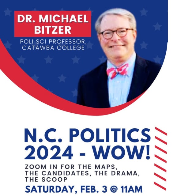 Join us for a discussion about the 2024 elections with political science professor, Dr. Michael Bitzer, of Catawba College